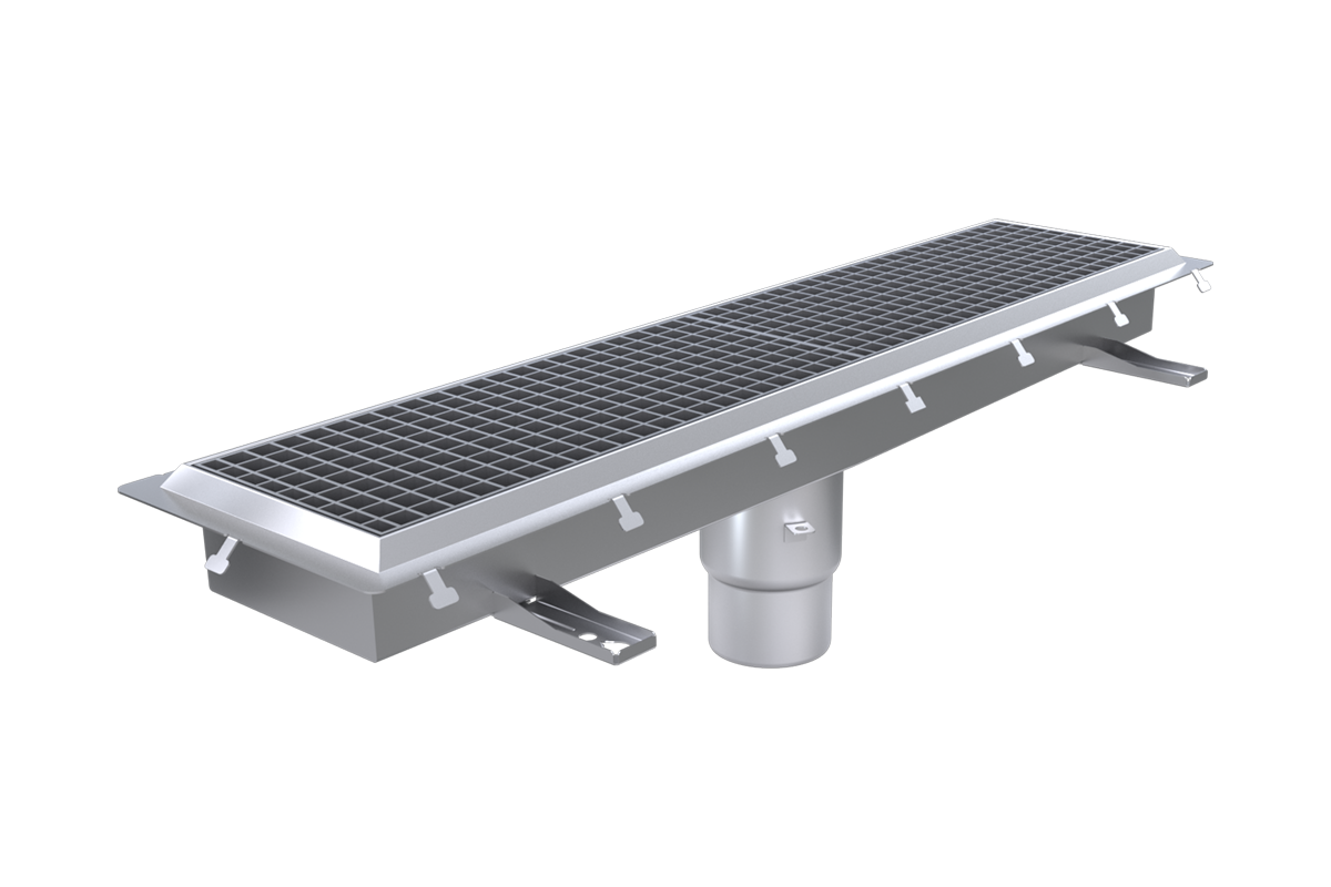 Robust stainless steel floor channel designed for industrial settings, workshops, and environments with heavy traffic. Long-lasting durability and easy installation in high-load environments for efficient drainage and reliable performance.